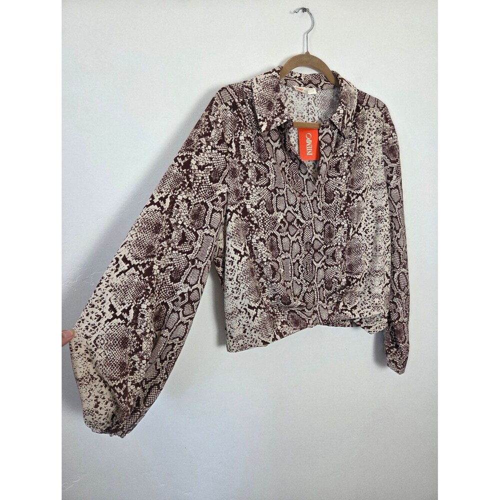 NEW Intempo Brown Snakeskin Blouse Crop Slinky Chic Boho Office Formal Large